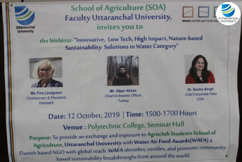 School of Agriculture organizes an International Webinar on “Innovative, Low Tech, High Impact, Nature-Based Sustainability Solutions in Water Category”
